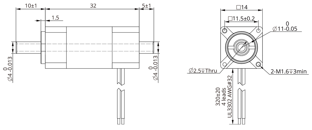 Hollow Shaft Size 6 (14mm) Dimensional Drawing