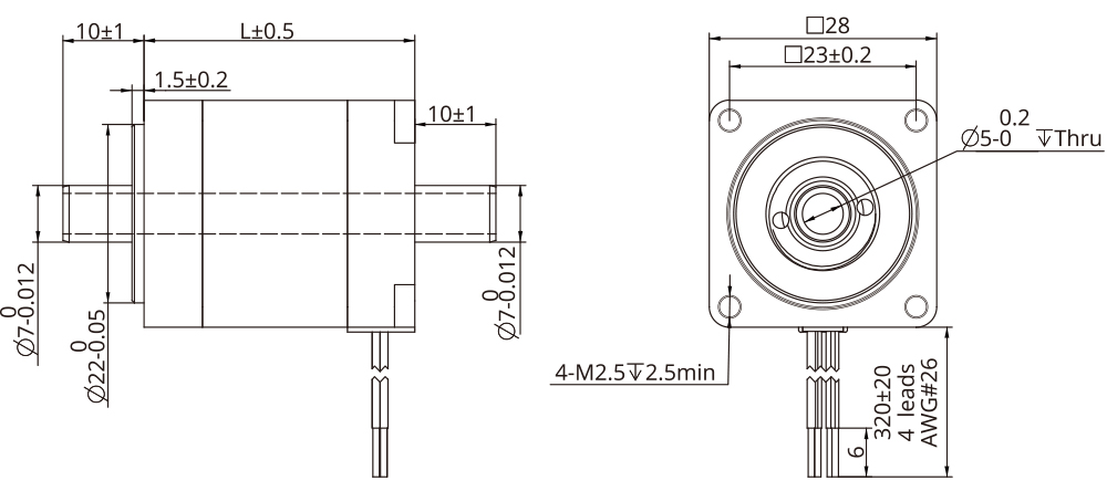 Hollow Shaft Size 11 (28mm) Dimensional Drawing