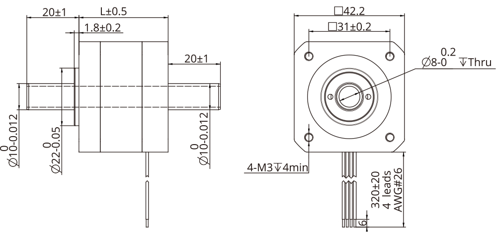 Hollow Shaft Size 17 (42mm) Dimensional Drawing