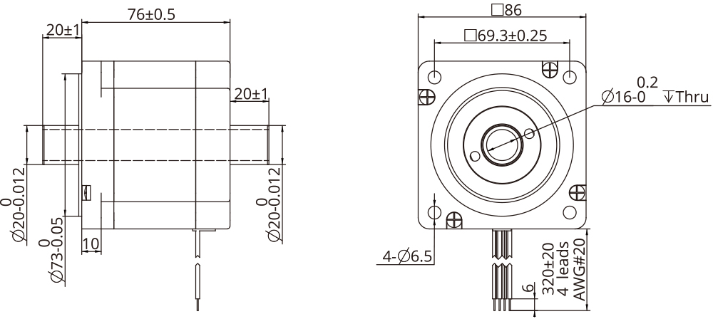 Hollow Shaft Size 34 (86mm) Dimensional Drawing