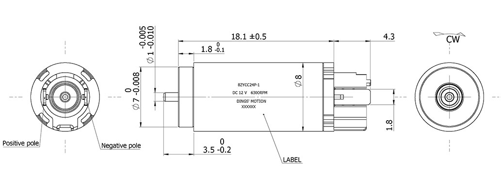 Brush DC Motor Size 8mm Dimensional Drawing